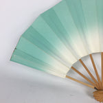 Japanese Folding Fan Vtg Sensu Paper Bamboo Frame Light Green Gradation 4D495