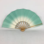 Japanese Folding Fan Vtg Sensu Paper Bamboo Frame Light Green Gradation 4D495
