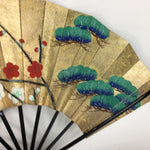 Japanese Folding Fan Vtg Sensu Paper Bamboo Frame Pine Bamboo Plum Tree 4D504