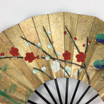 Japanese Folding Fan Vtg Sensu Paper Bamboo Frame Pine Bamboo Plum Tree 4D504