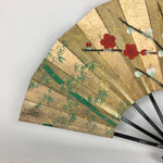 Japanese Folding Fan Vtg Sensu Paper Bamboo Frame Pine Bamboo Plum Tree 4D504