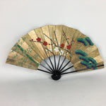 Japanese Folding Fan Vtg Sensu Paper Bamboo Frame Pine Bamboo Plum Tree 4D504