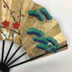 Japanese Folding Fan Vtg Sensu Paper Bamboo Frame Pine Bamboo Plum Tree 4D504