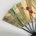 Japanese Folding Fan Vtg Sensu Paper Bamboo Frame Pine Bamboo Plum Tree 4D504