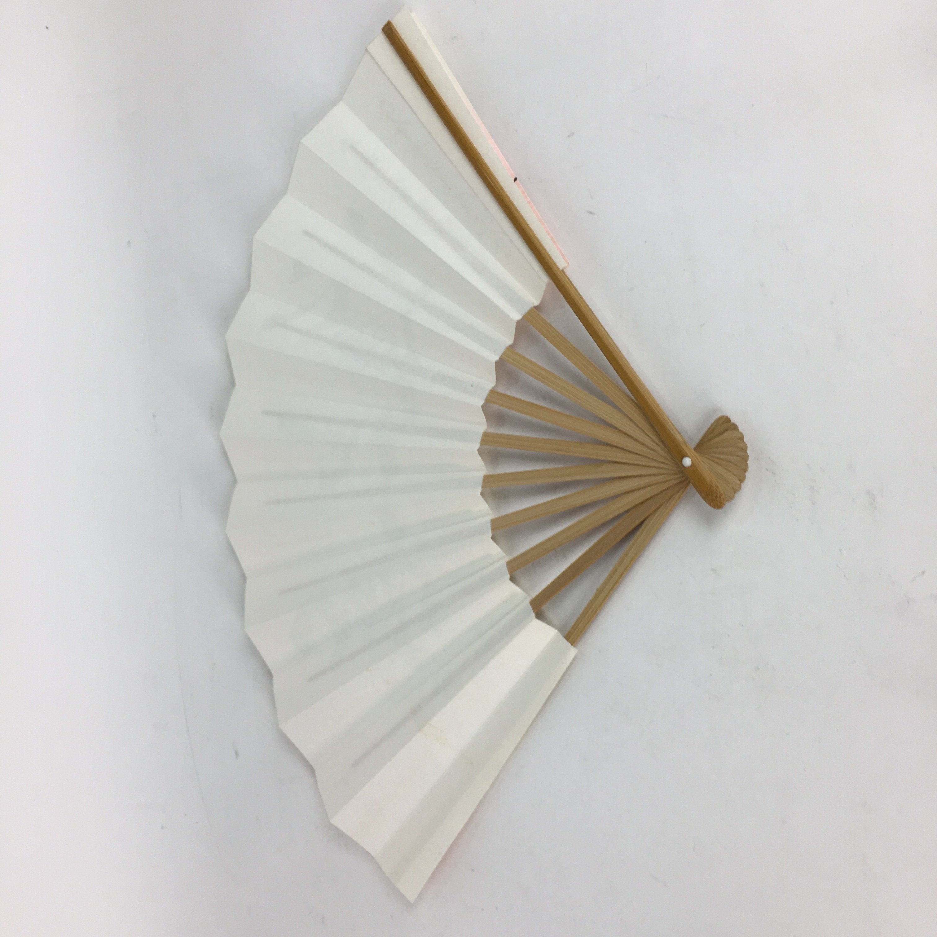 Japanese Folding Fan Vtg Sensu Paper Bamboo Frame Pink Gray Kanji 4D484
