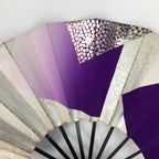 Japanese Folding Fan Vtg Sensu Paper Bamboo Frame Purple Silver Gold 4D491