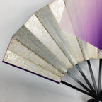 Japanese Folding Fan Vtg Sensu Paper Bamboo Frame Purple Silver Gold 4D491