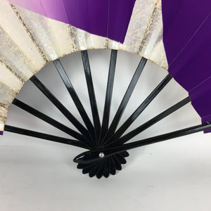 Japanese Folding Fan Vtg Sensu Paper Bamboo Frame Purple Silver Gold 4D491