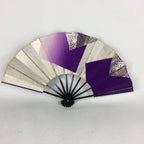 Japanese Folding Fan Vtg Sensu Paper Bamboo Frame Purple Silver Gold 4D491
