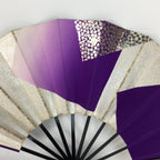Japanese Folding Fan Vtg Sensu Paper Bamboo Frame Purple Silver Gold 4D491