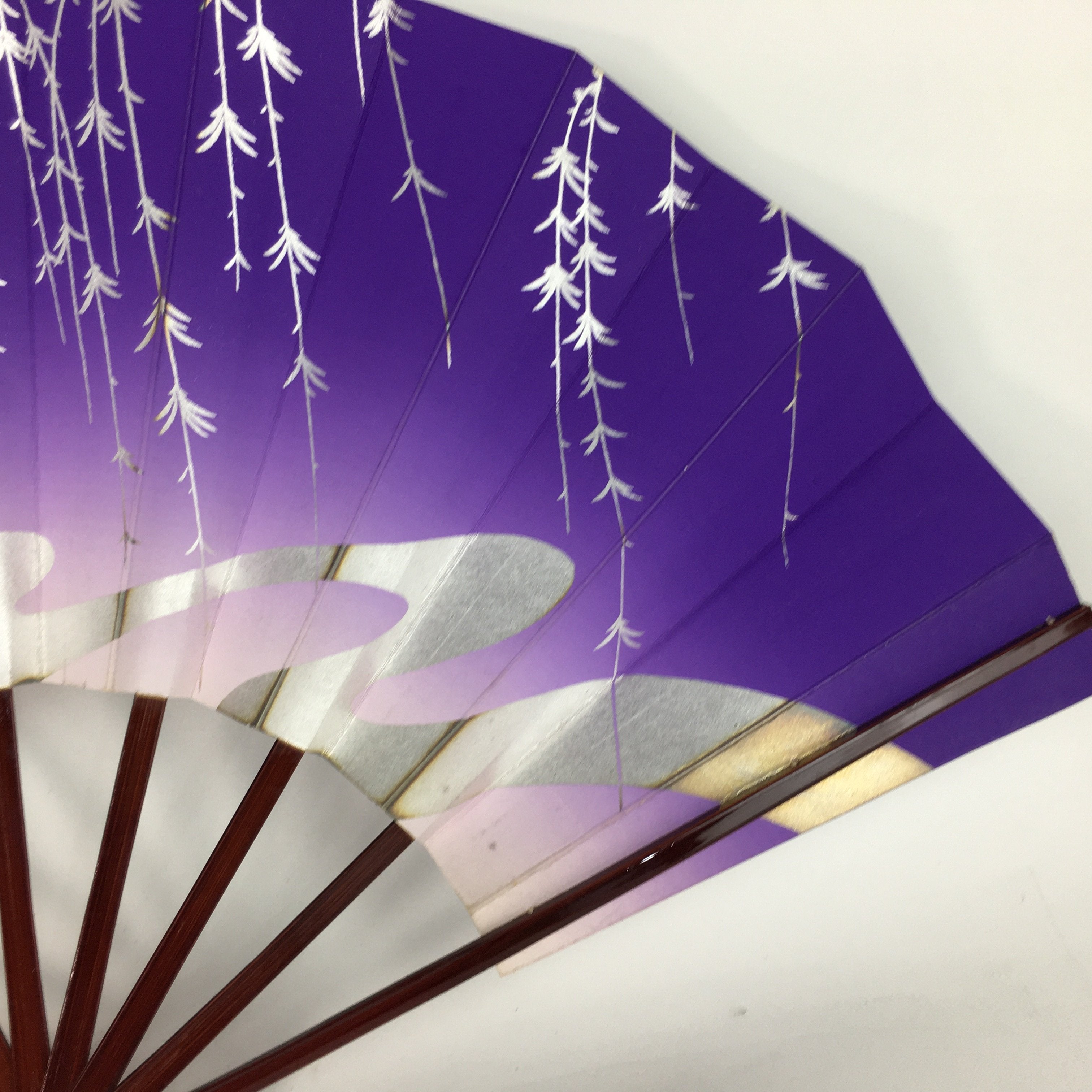 Japanese Folding Fan Vtg Sensu Yellow Fabric Bamboo Frame Komeda