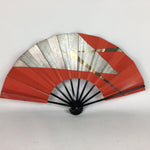 Japanese Folding Fan Vtg Sensu Paper Bamboo Frame Red Thunderstorm 4D506