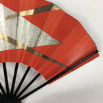 Japanese Folding Fan Vtg Sensu Paper Bamboo Frame Red Thunderstorm 4D506