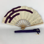 Japanese Folding Fan Vtg Sensu Paper Bamboo Frame Shiny Gold Purple 4D510