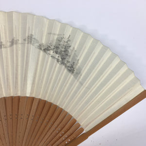 Japanese Folding Fan Vtg Sensu Paper Bamboo Frame Shiny white Country House 4D51