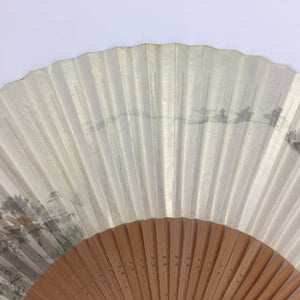 Japanese Folding Fan Vtg Sensu Paper Bamboo Frame Shiny white Country House 4D51