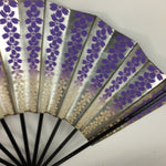 Japanese Folding Fan Vtg Sensu Paper Bamboo Frame Silver Purple Sakura 4D507