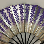 Japanese Folding Fan Vtg Sensu Paper Bamboo Frame Silver Purple Sakura 4D507