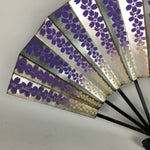 Japanese Folding Fan Vtg Sensu Paper Bamboo Frame Silver Purple Sakura 4D507