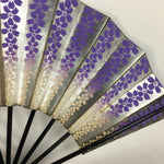 Japanese Folding Fan Vtg Sensu Paper Bamboo Frame Silver Purple Sakura 4D507