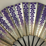Japanese Folding Fan Vtg Sensu Paper Bamboo Frame Silver Purple Sakura 4D507