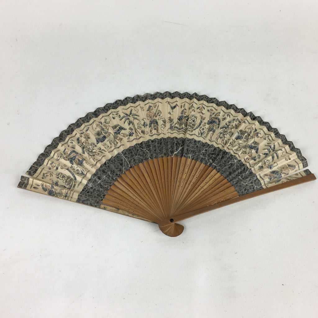 Japanese Folding Fan Vtg Sensu Paper Bamboo Frame Wall Mural Picture 4D519
