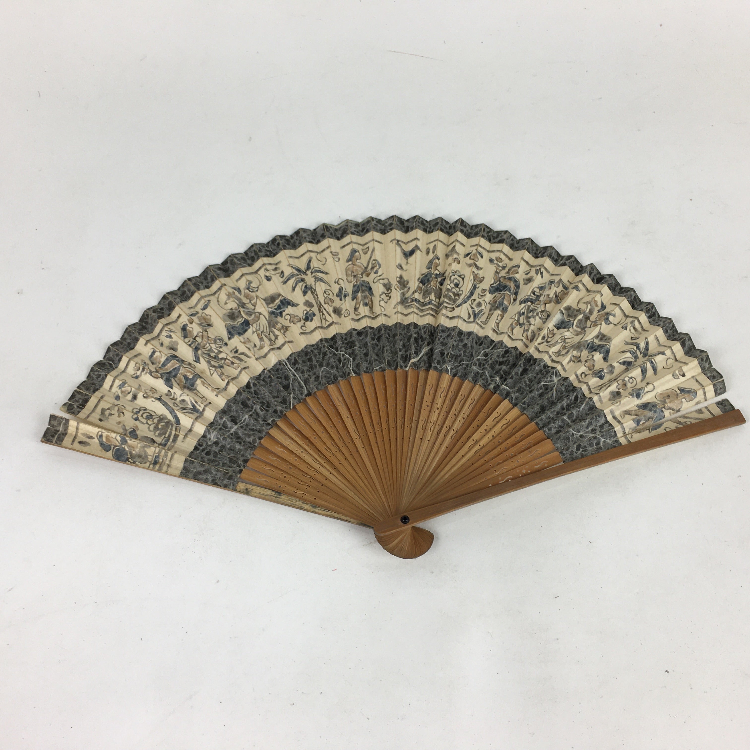 Japanese Folding Fan Vtg Sensu Paper Bamboo Frame Wall Mural Picture 4D519