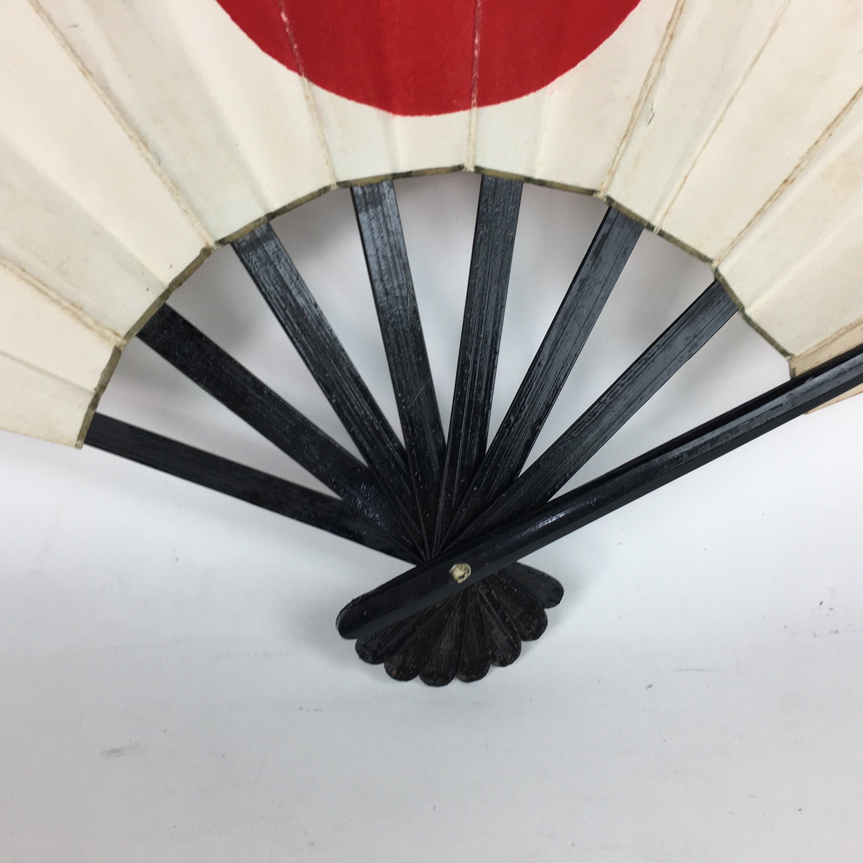 Japanese Folding Fan Vtg Sensu Paper Wood Frame Hinomaru Flag Red 4D516