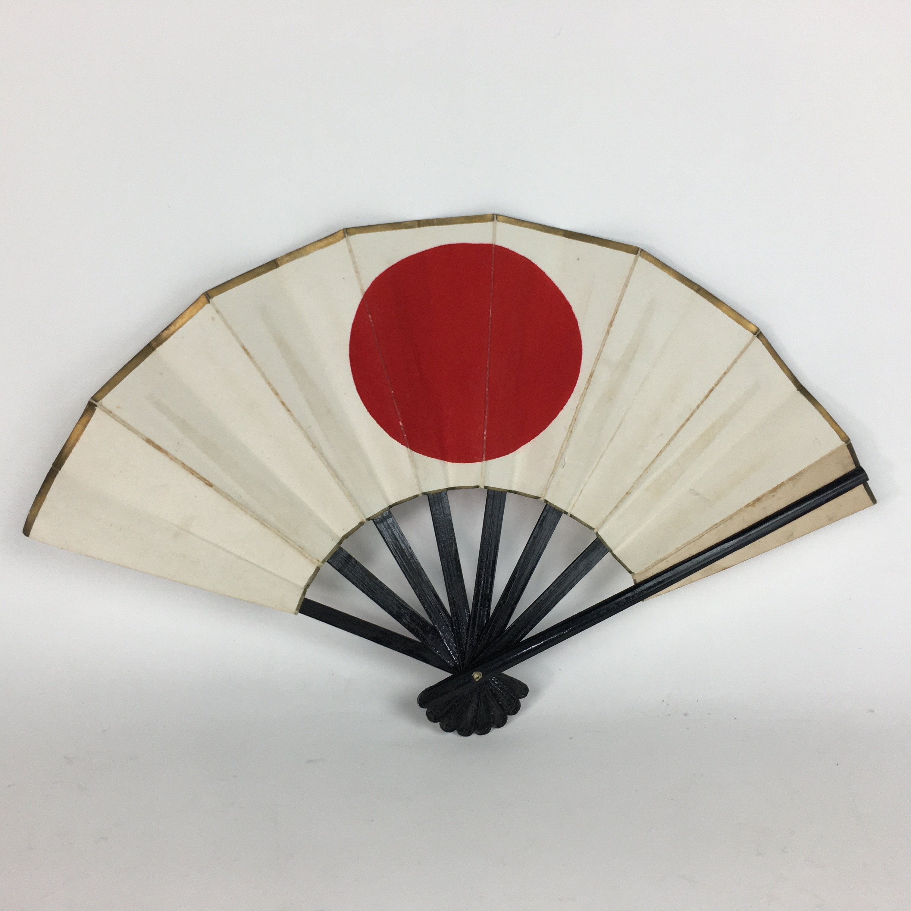 Japanese Folding Fan Vtg Sensu Paper Wood Frame Hinomaru Flag Red 4D516