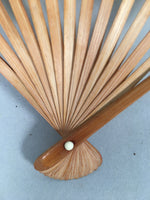 Japanese Folding Fan Vtg Sensu Paper Wood Frame Plain Beige White 4D474