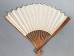 Japanese Folding Fan Vtg Sensu Paper Wood Frame Plain Beige White 4D474