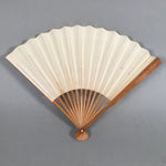 Japanese Folding Fan Vtg Sensu Paper Wood Frame Plain Beige White 4D474