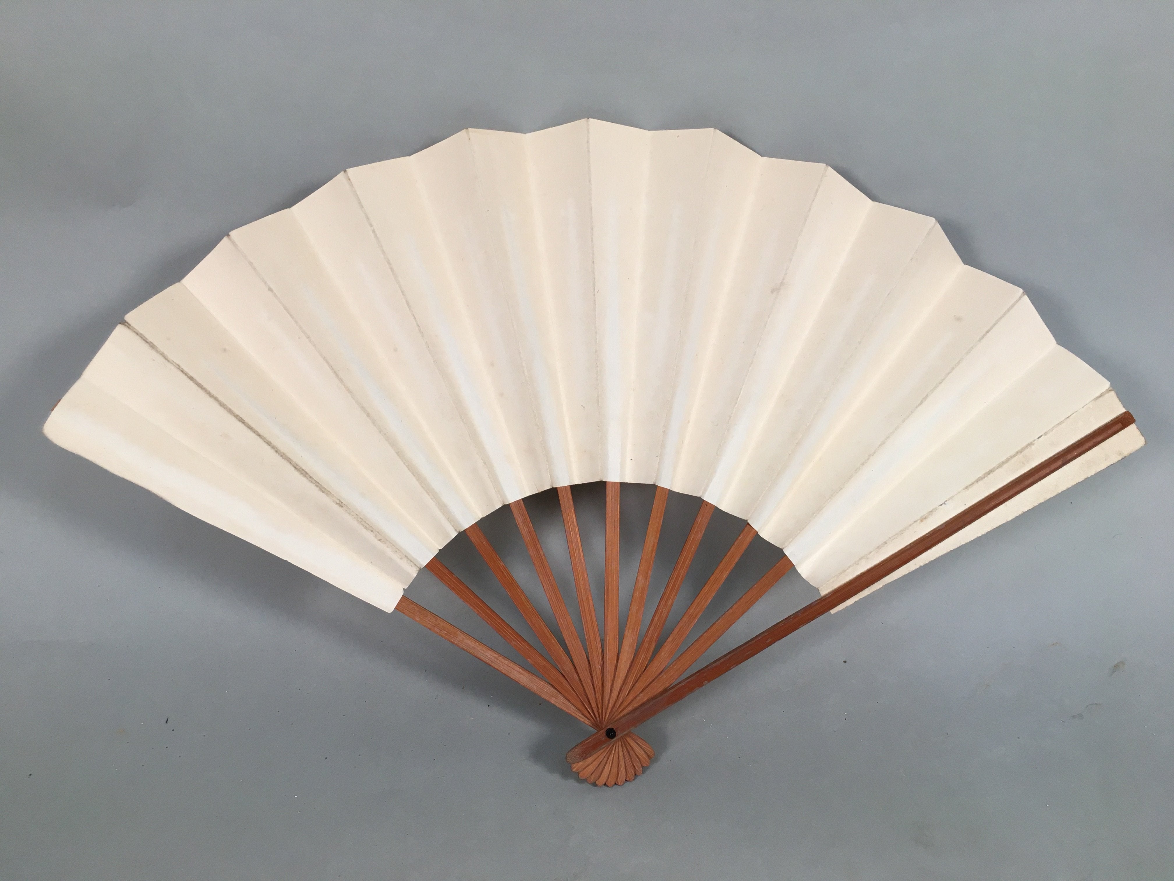 Japanese Folding Fan Vtg Sensu Paper Wood Frame Plain Beige White 4D476