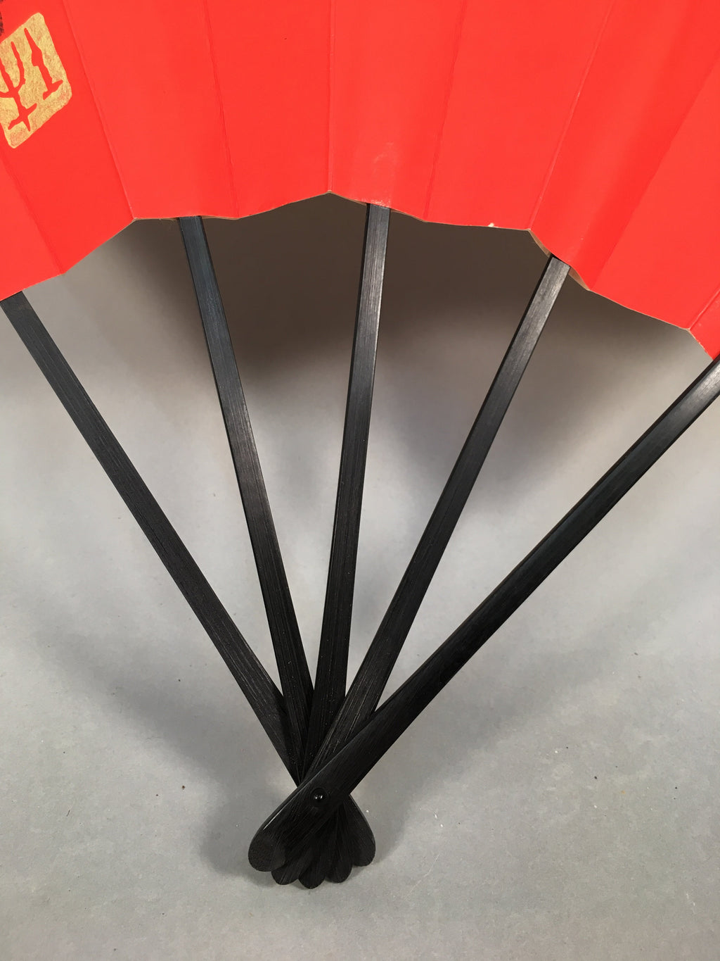 Japanese Folding Fan Vtg Sensu Paper Wood Frame Red Kanji Zodiac Cow 4D462