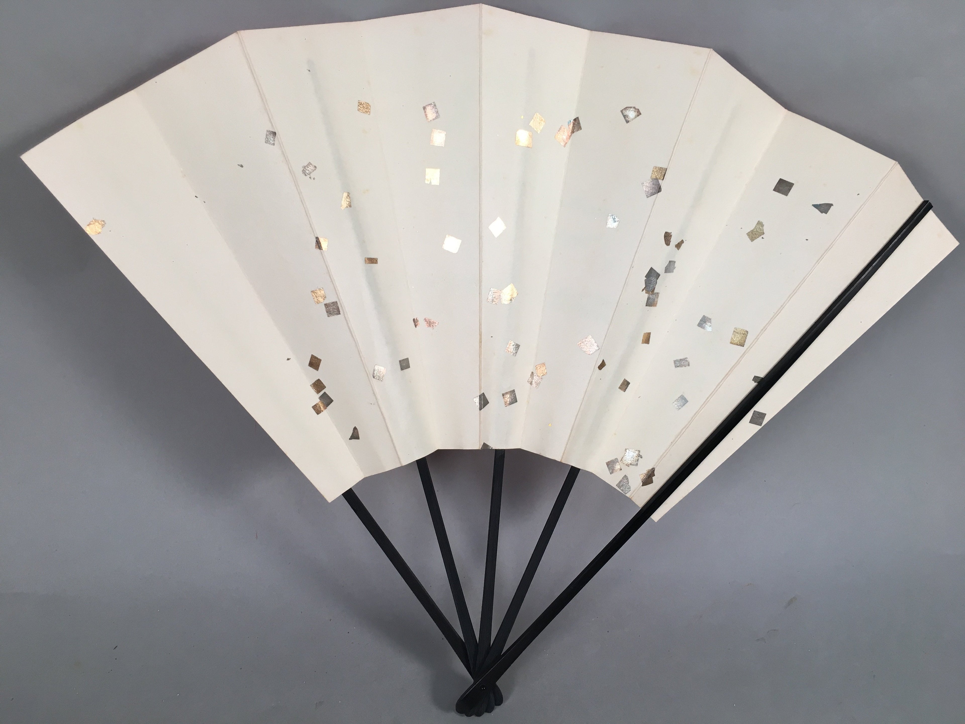 Japanese Folding Fan Vtg Sensu Paper Wood Frame Red Kanji Zodiac Cow 4D462