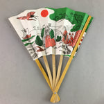 Japanese Folding Fan Vtg Sensu Paper Wood Frame Ship Old Man Rising Sun 4D423
