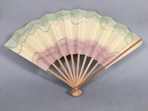 Japanese Folding Fan Vtg Sensu Paper Wood Frame Wave Glitter Brush 4D451