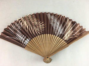 Japanese Folding Fan Vtg Sensu Polyester Bamboo Frame Palm Tree 4D417
