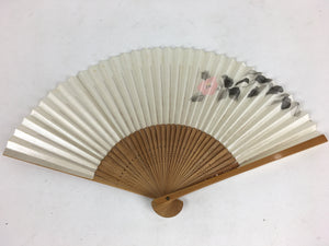 Japanese Folding Fan Vtg Sensu Vtg Glossy White Paper Bamboo Frame 4D552