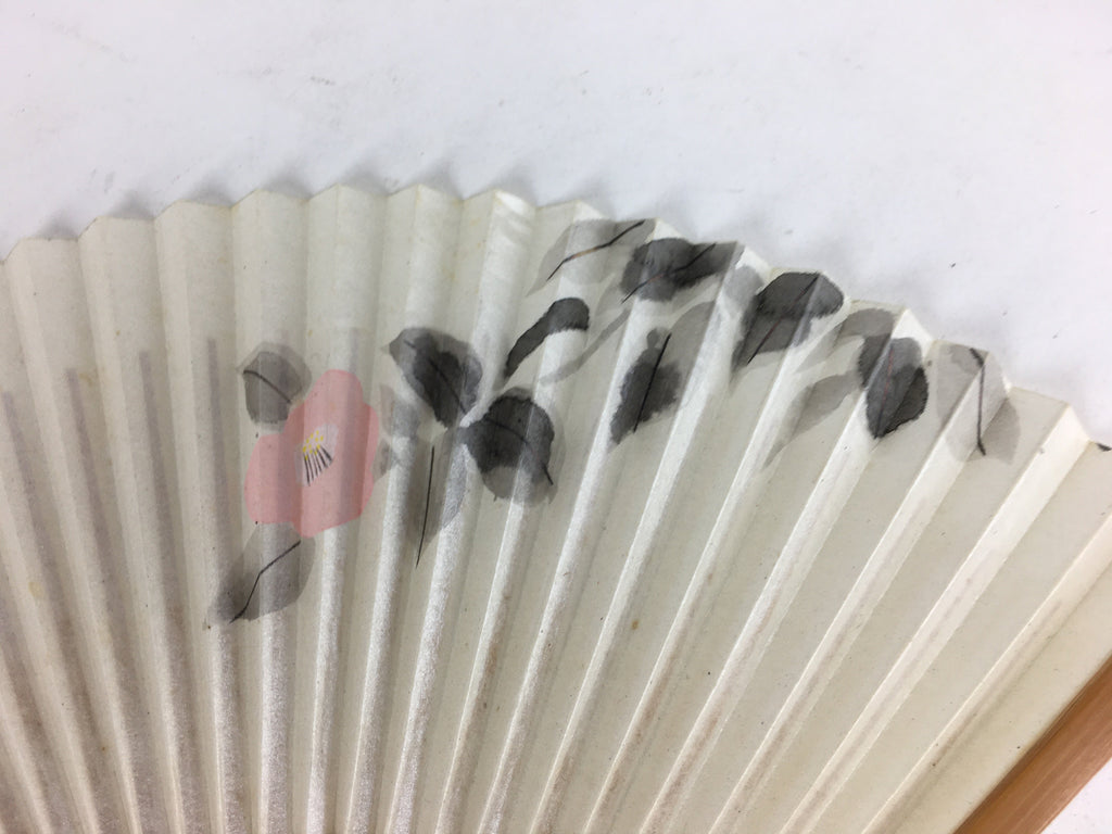 Japanese Folding Fan Vtg Sensu Vtg Glossy White Paper Bamboo Frame 4D552