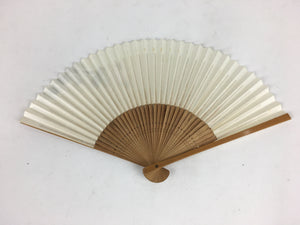Japanese Folding Fan Vtg Sensu Vtg Glossy White Paper Bamboo Frame 4D552