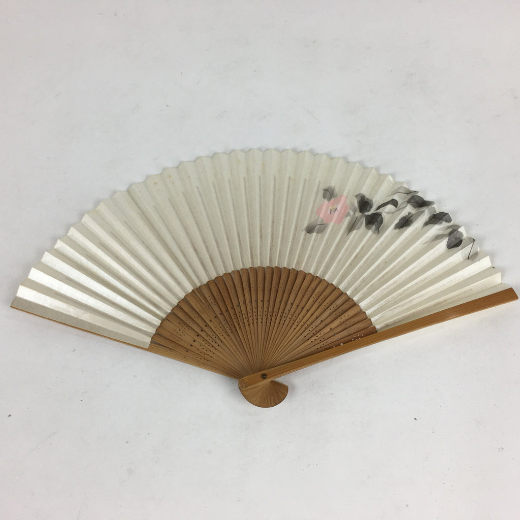 Japanese Folding Fan Vtg Sensu Vtg Glossy White Paper Bamboo Frame 4D552