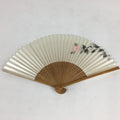 Japanese Folding Fan Vtg Sensu Vtg Glossy White Paper Bamboo Frame 4D552