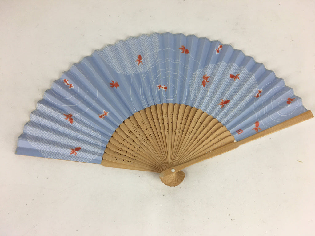 Japanese Folding Fan Vtg Sensu Vtg Paper Bamboo Frame Goldfish 4D529