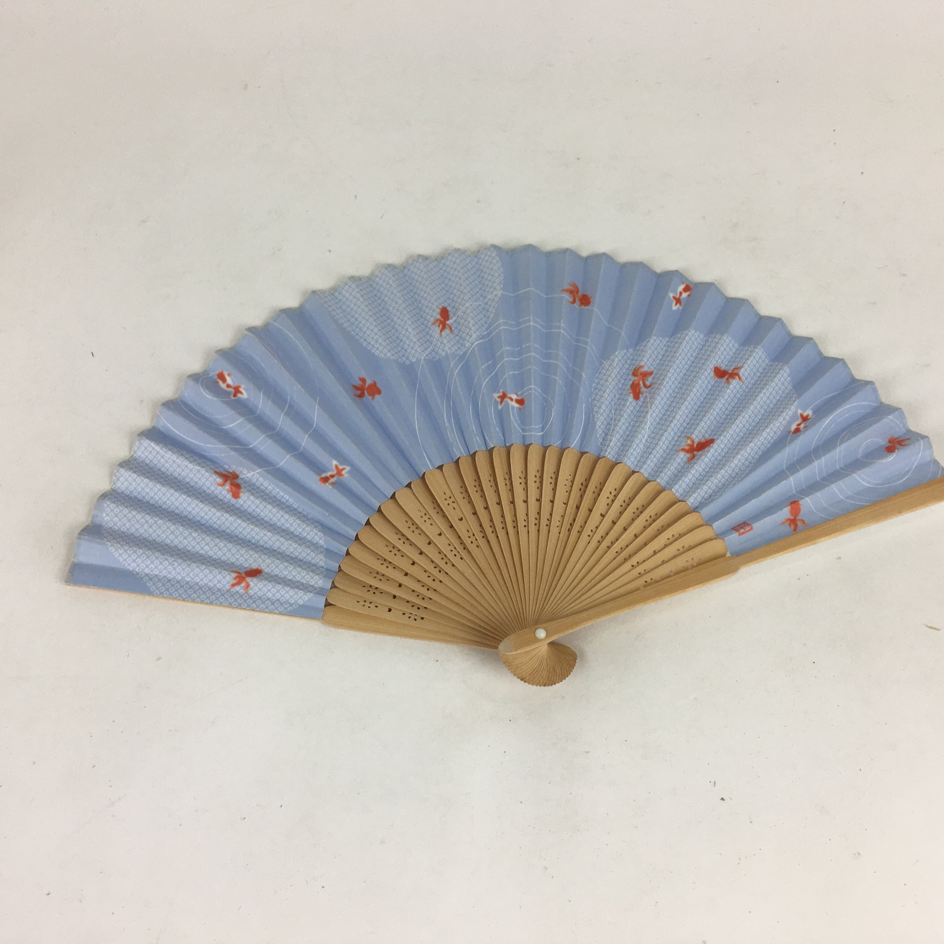 Japanese Folding Fan Vtg Sensu Vtg Paper Bamboo Frame Goldfish 4D529