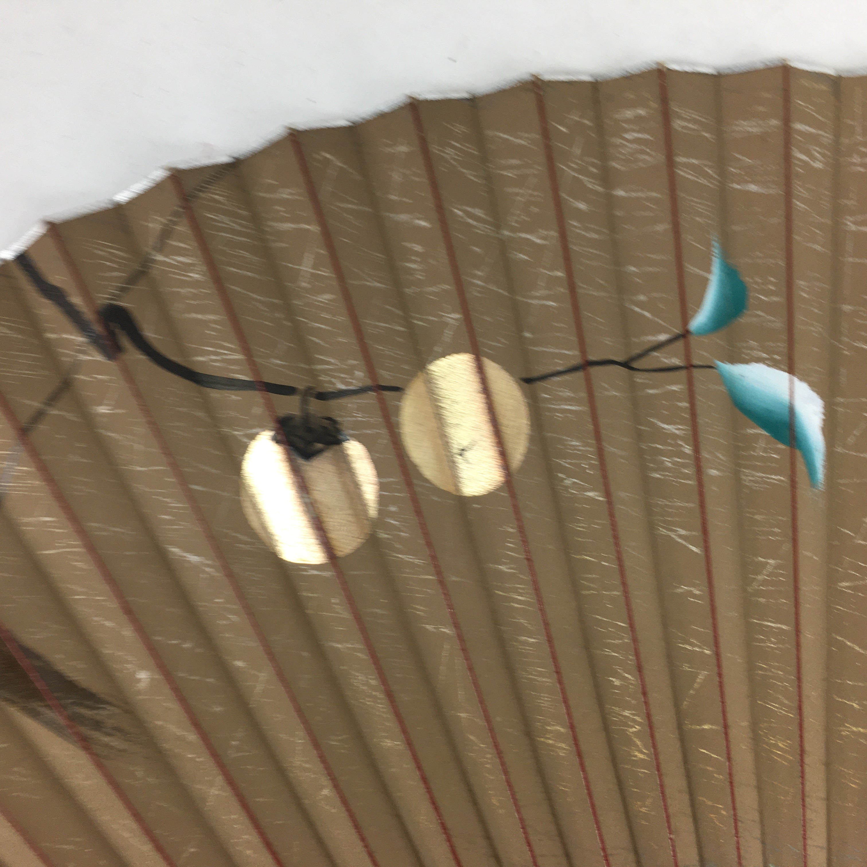 Japanese Folding Fan Vtg Sensu Vtg Paper Bamboo Frame Persimmon 4D531
