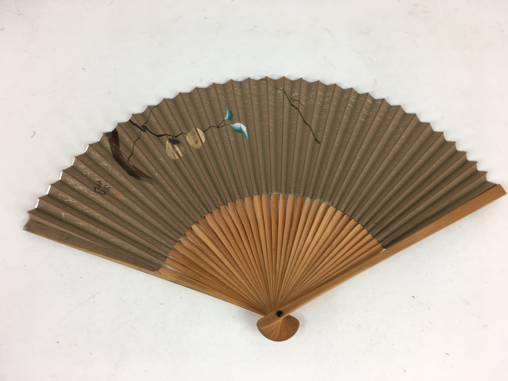 Japanese Folding Fan Vtg Sensu Vtg Paper Bamboo Frame Persimmon 4D531