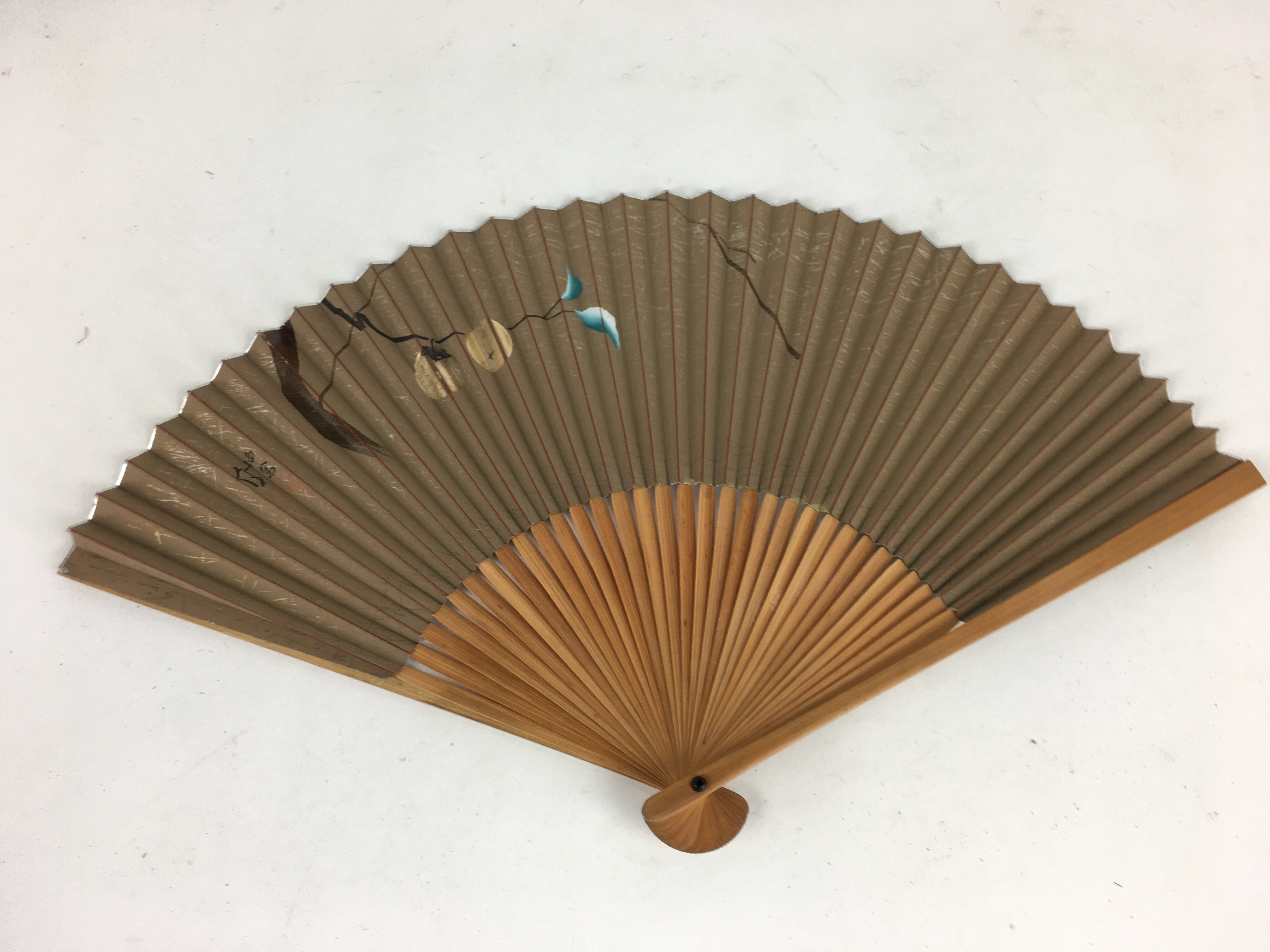 Japanese Folding Fan Vtg Sensu Vtg Paper Bamboo Frame Persimmon 4D531