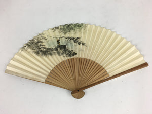 Japanese Folding Fan Vtg Sensu Vtg White Paper Bamboo Frame Angler 4D553