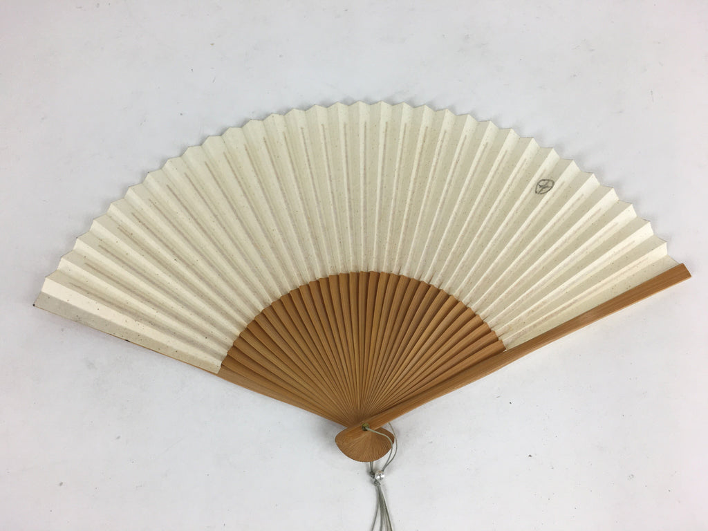 Japanese Folding Fan Vtg Sensu Vtg White Paper Bamboo Frame Silver Mark 4D540